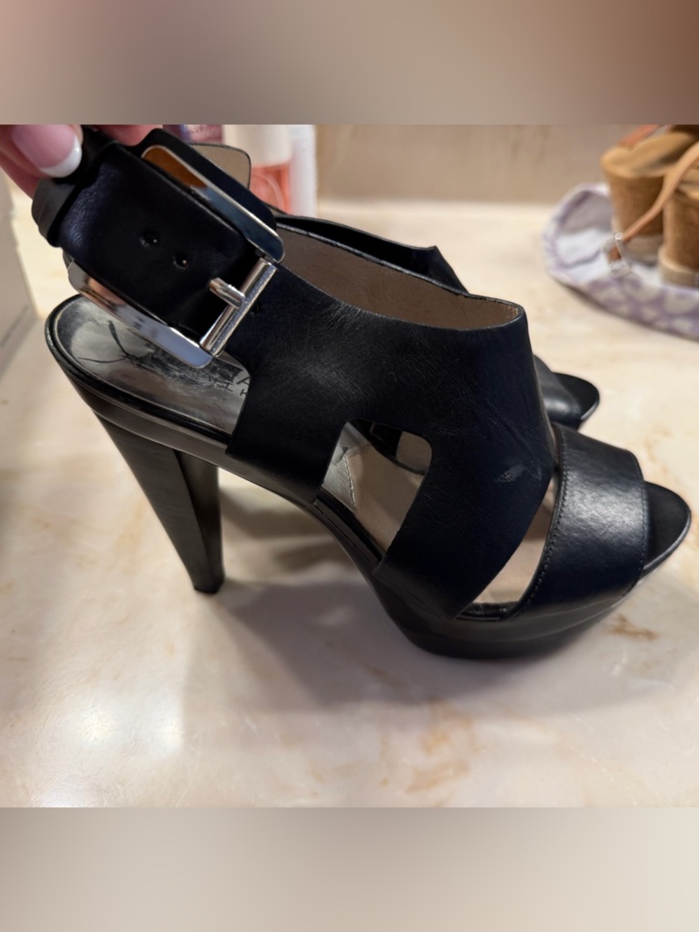 Michael Kors Black Cutout Platform Heels with Ankle Buckle